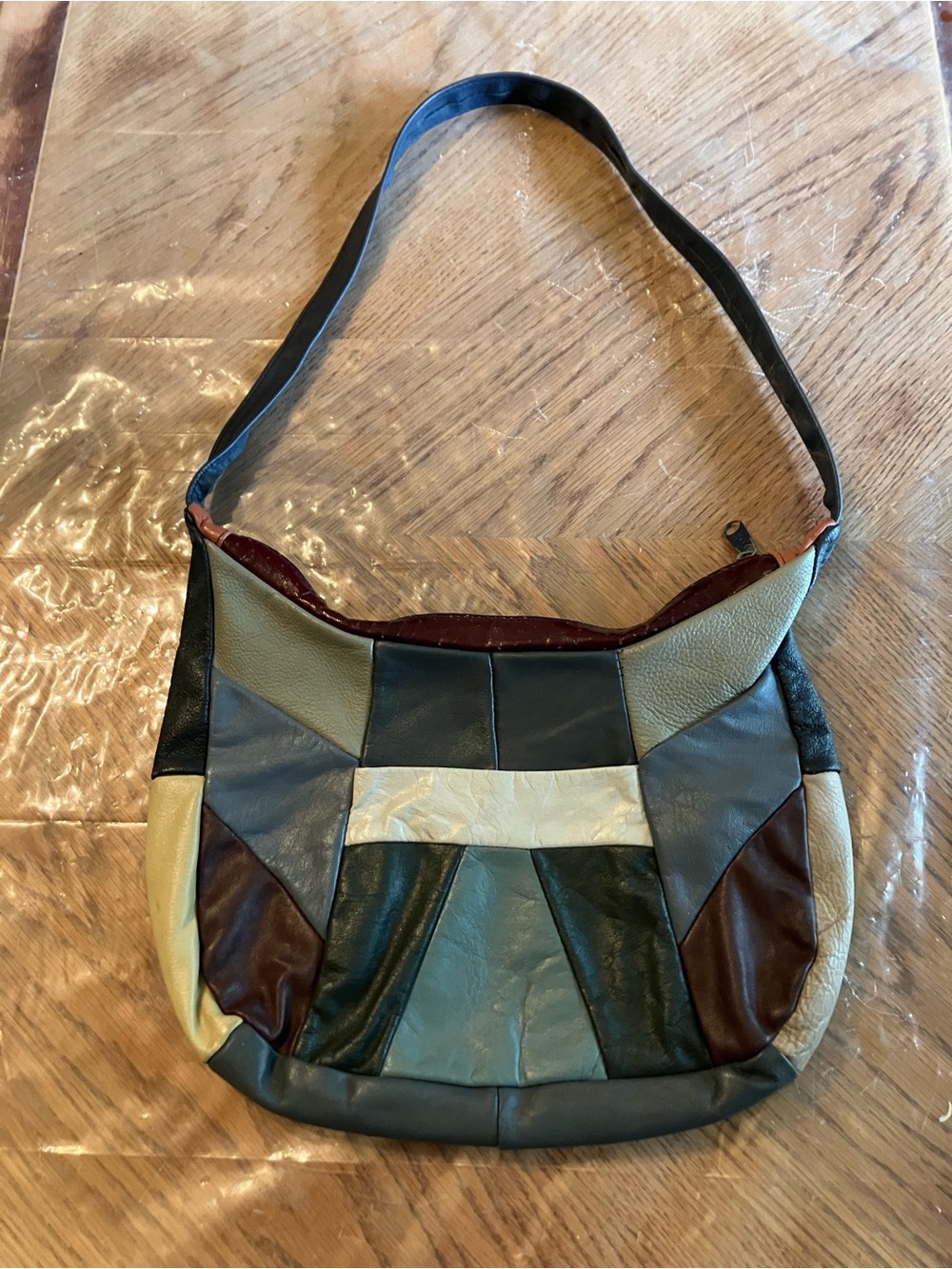 Vintage Patchwork Multi Color Real Leather Shoulder Bag